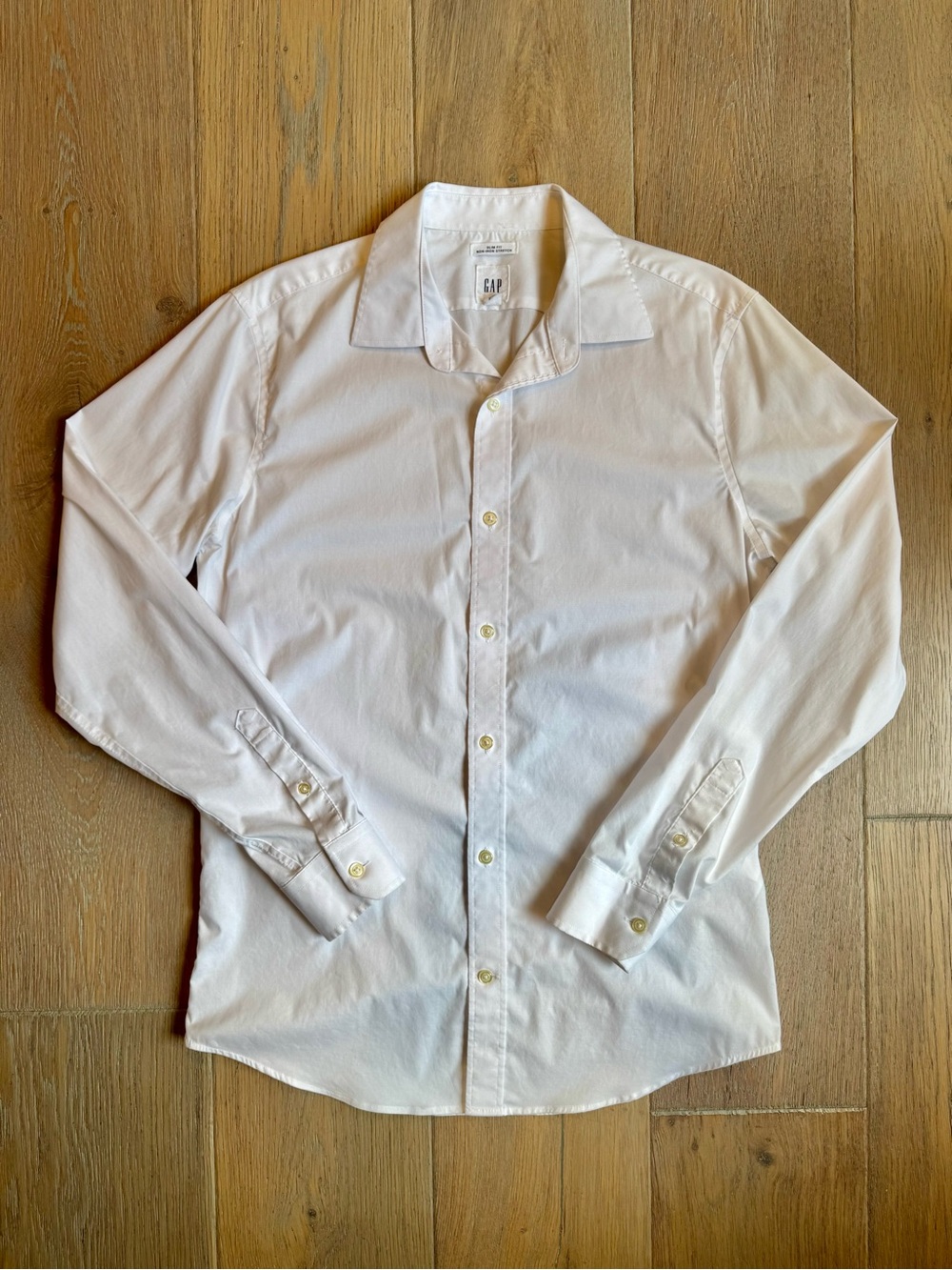 Gap Optic White Collared Button Down Slim Fit Non Iron Stretch Shirt Sz Medium
